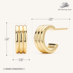 Sterling Silver Triple Layered C-Curve Stud Earrings - Gold