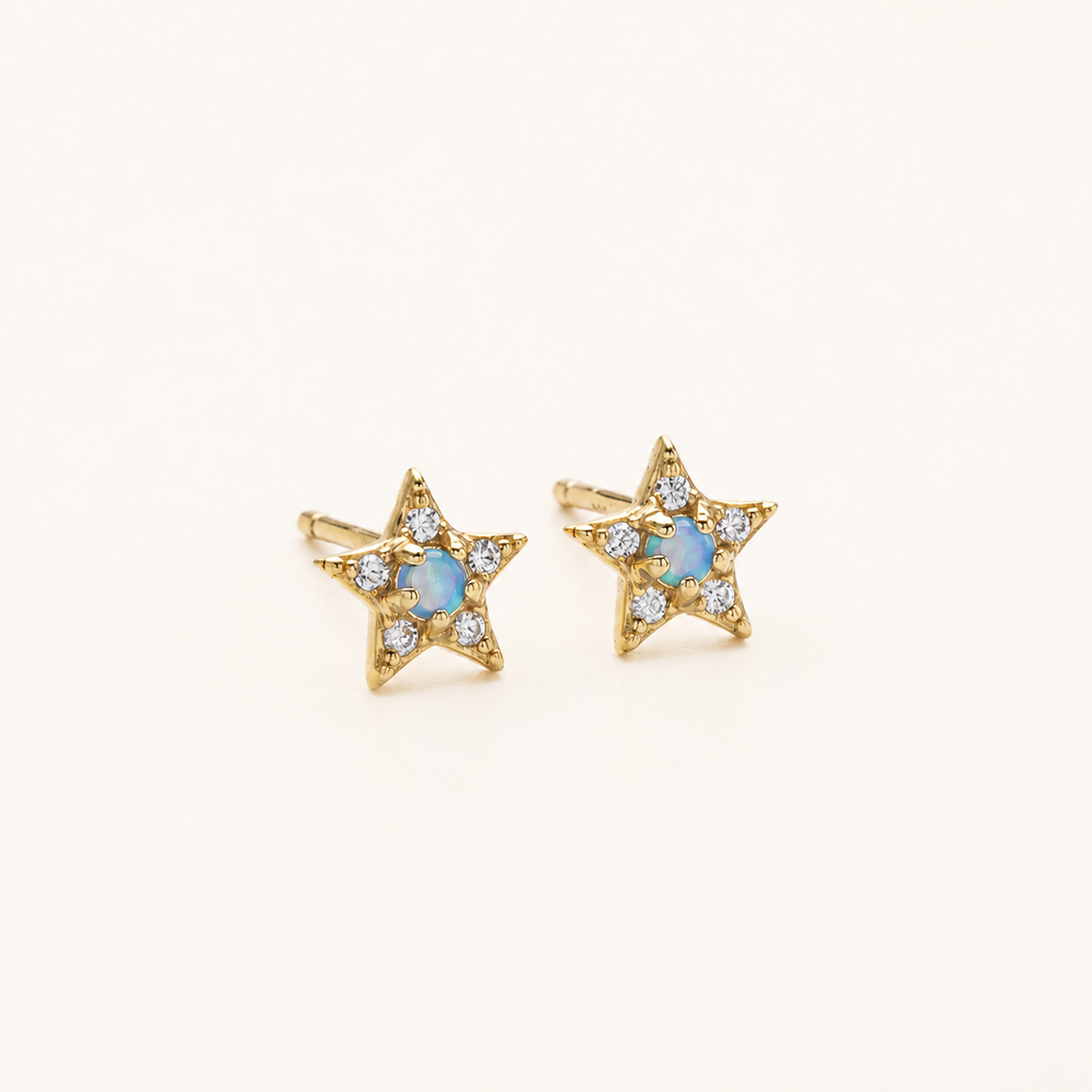 Sterling Silver Blue Opal Star Stud Earrings detail