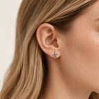 Sterling Silver Pavé Airplane Stud Earrings worn on the ear