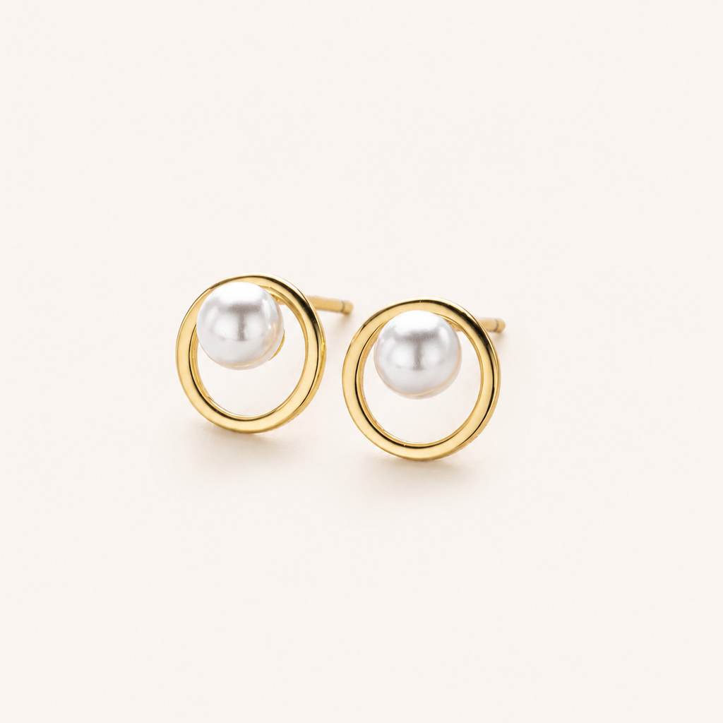 Sterling Silver French Pearl Stud Earrings detail view
