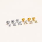 Sterling Silver Four-Leaf Clover Zirconia Flat Back Earrings detail