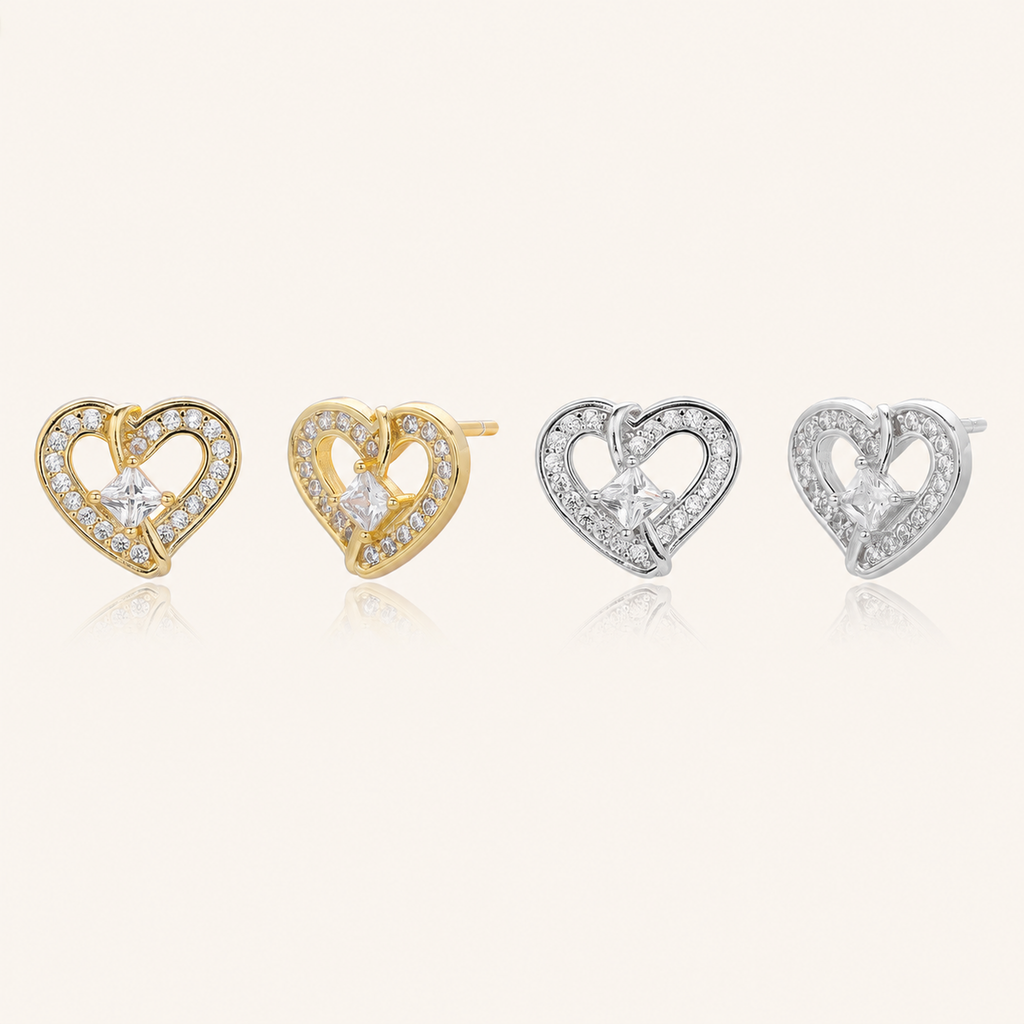 Sterling Silver Zirconia Heart Stud Earrings
