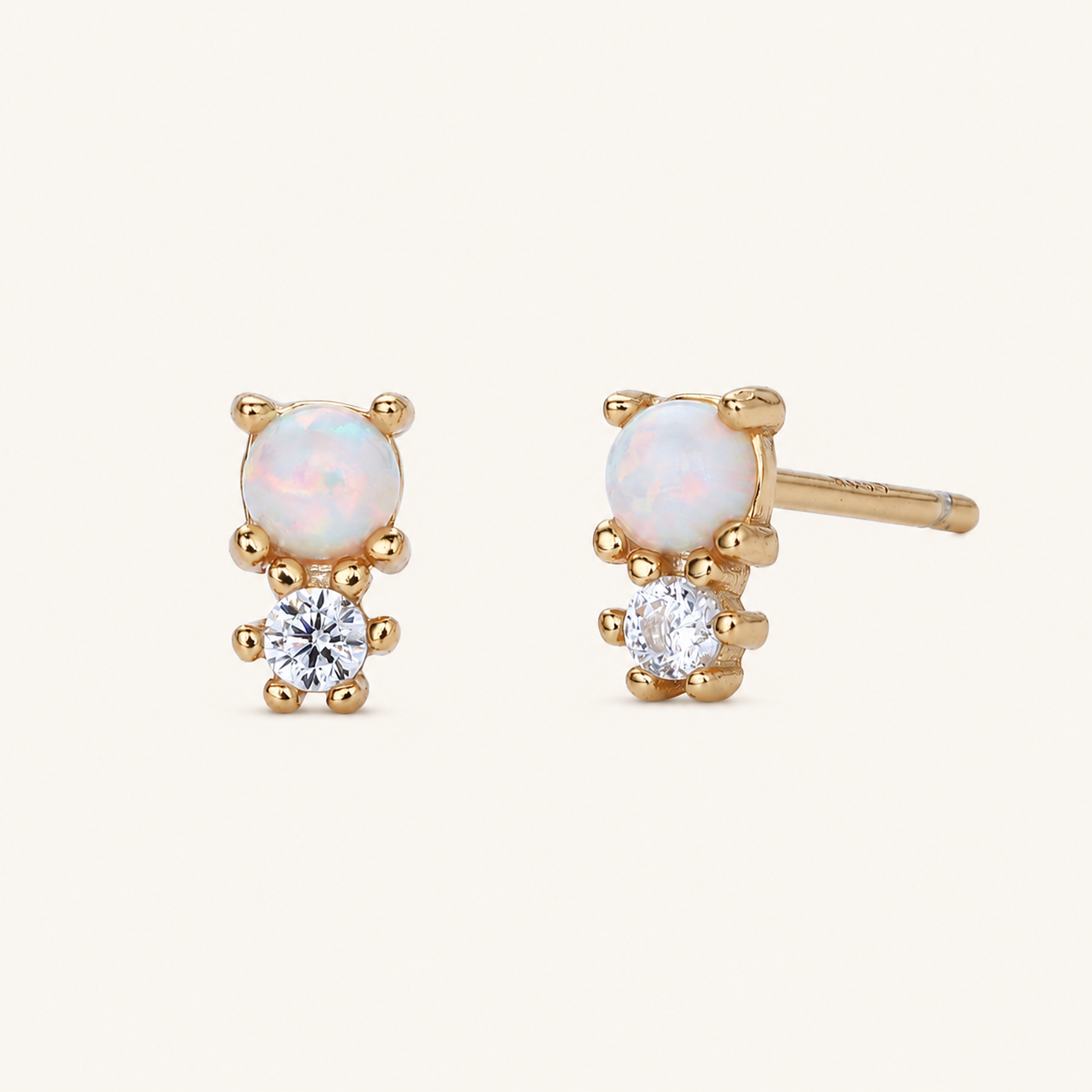 Sterling Silver Round Opal Stud Earrings detail view