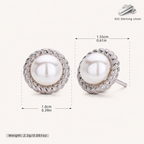 Sterling Silver Round Pearl Stud Earrings - Platinum
