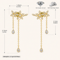 Sterling Silver Branch and Leaf Drop Stud Earrings - Gold