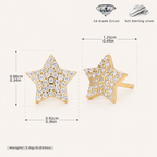 Sterling Silver Five-Point Star Zirconia Stud Earrings - Gold