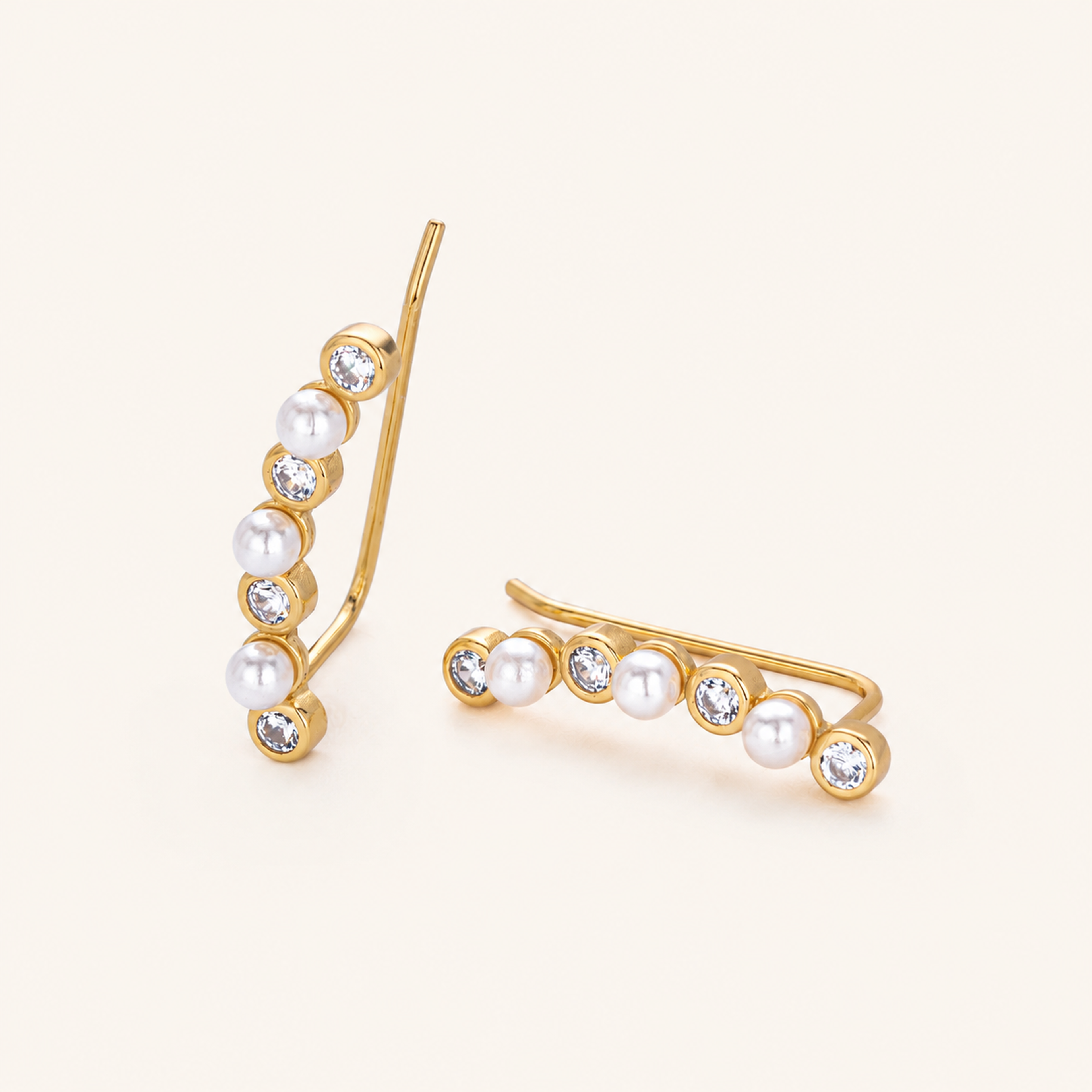 Sterling Silver Pearl Zirconia Wrap Stud Earrings detail