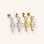 Sterling Silver Marquise Zirconia Tassel Flat Back Earrings detail