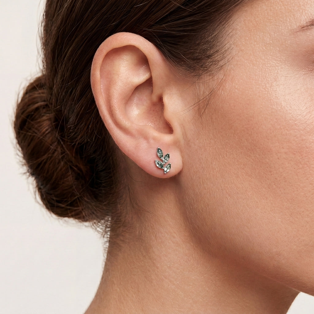 Moss Agate Leaf Spray Titanium Flat Back Earring - image 2