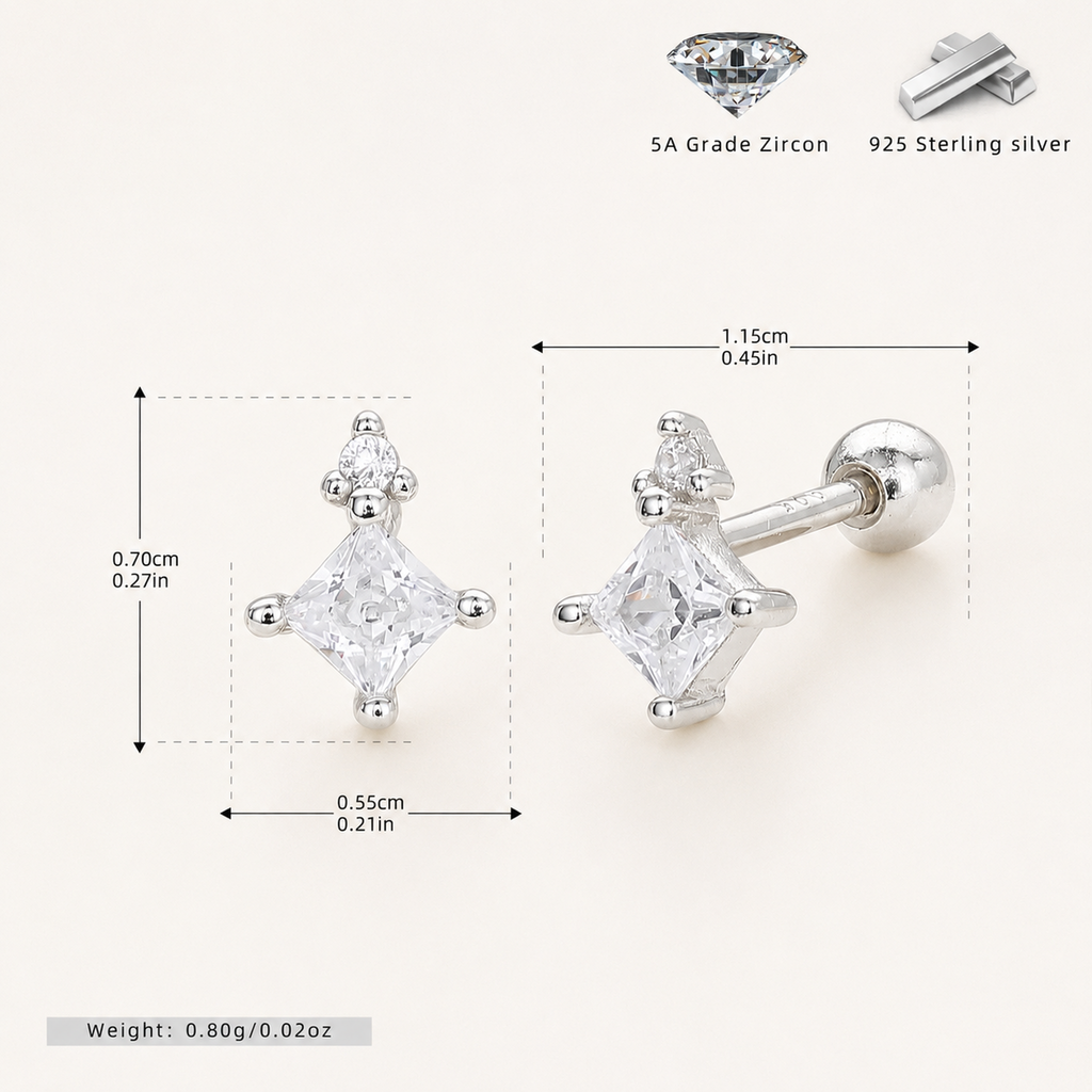 Sterling Silver Star Zirconia Flat Back Earrings - Platinum