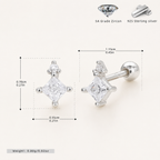 Sterling Silver Star Zirconia Flat Back Earrings - Platinum