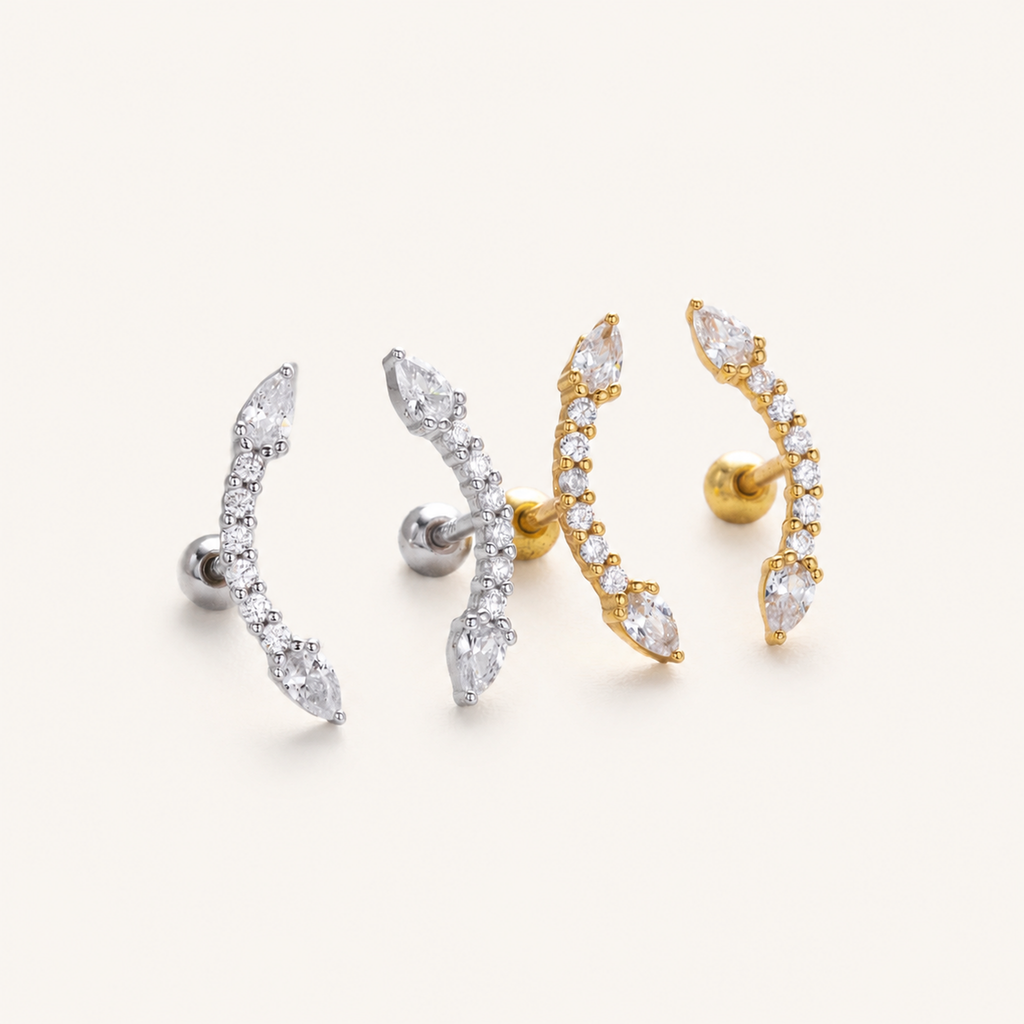 Sterling Silver Ball Zirconia Flat Back Earrings detail