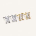 Sterling Silver Square Zirconia Stud Earrings detail