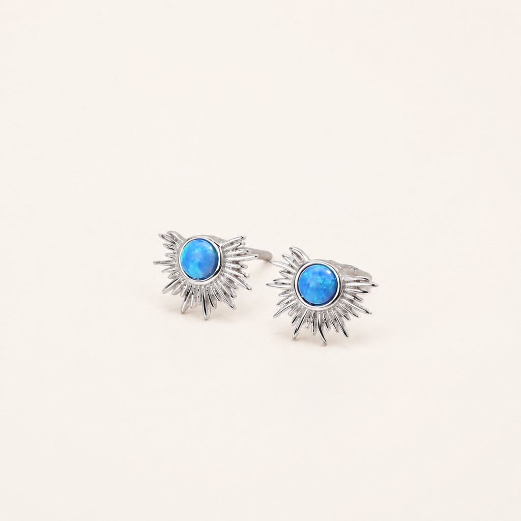 Sterling Silver French Fan Opal Stud Earrings detail