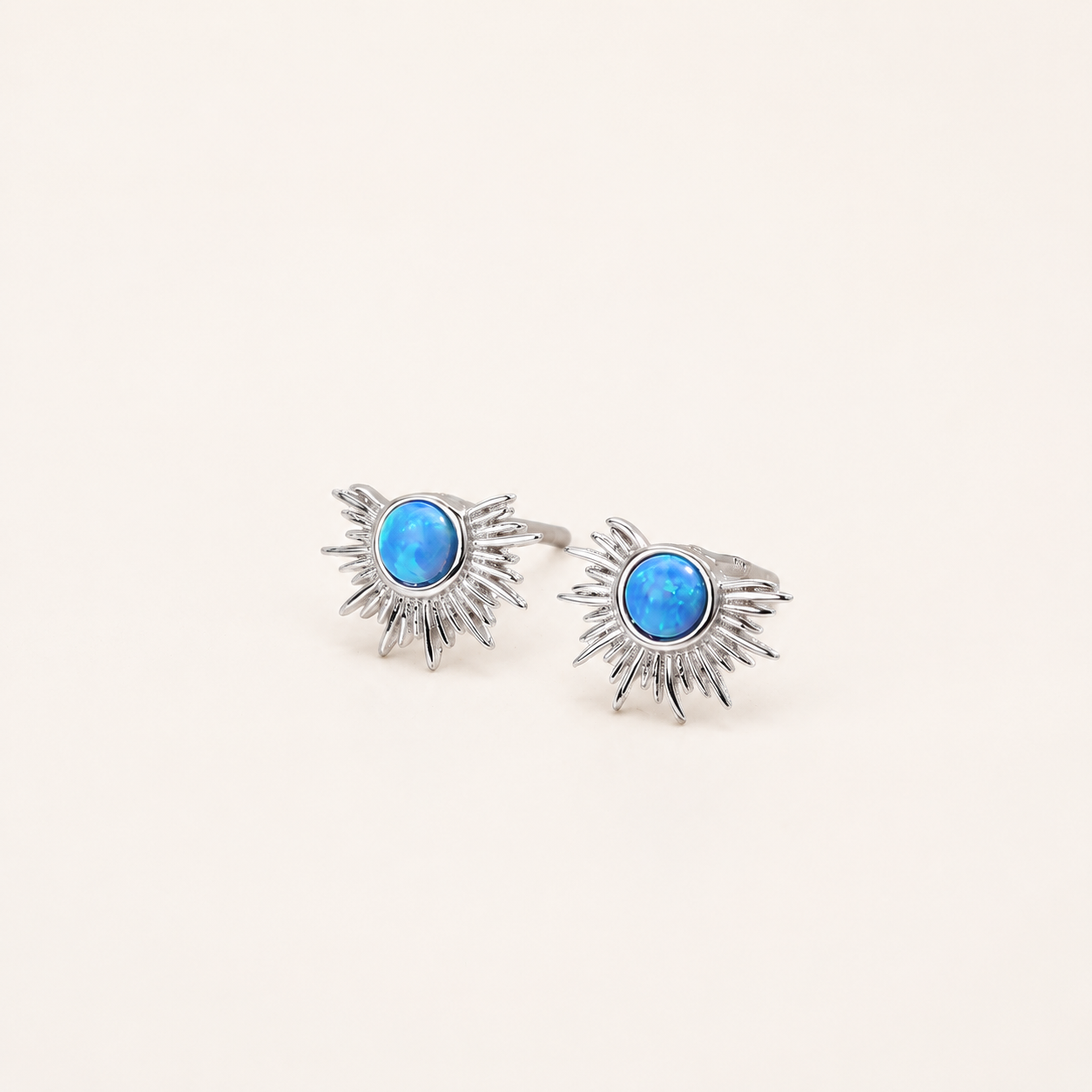 Sterling Silver French Fan Opal Stud Earrings detail