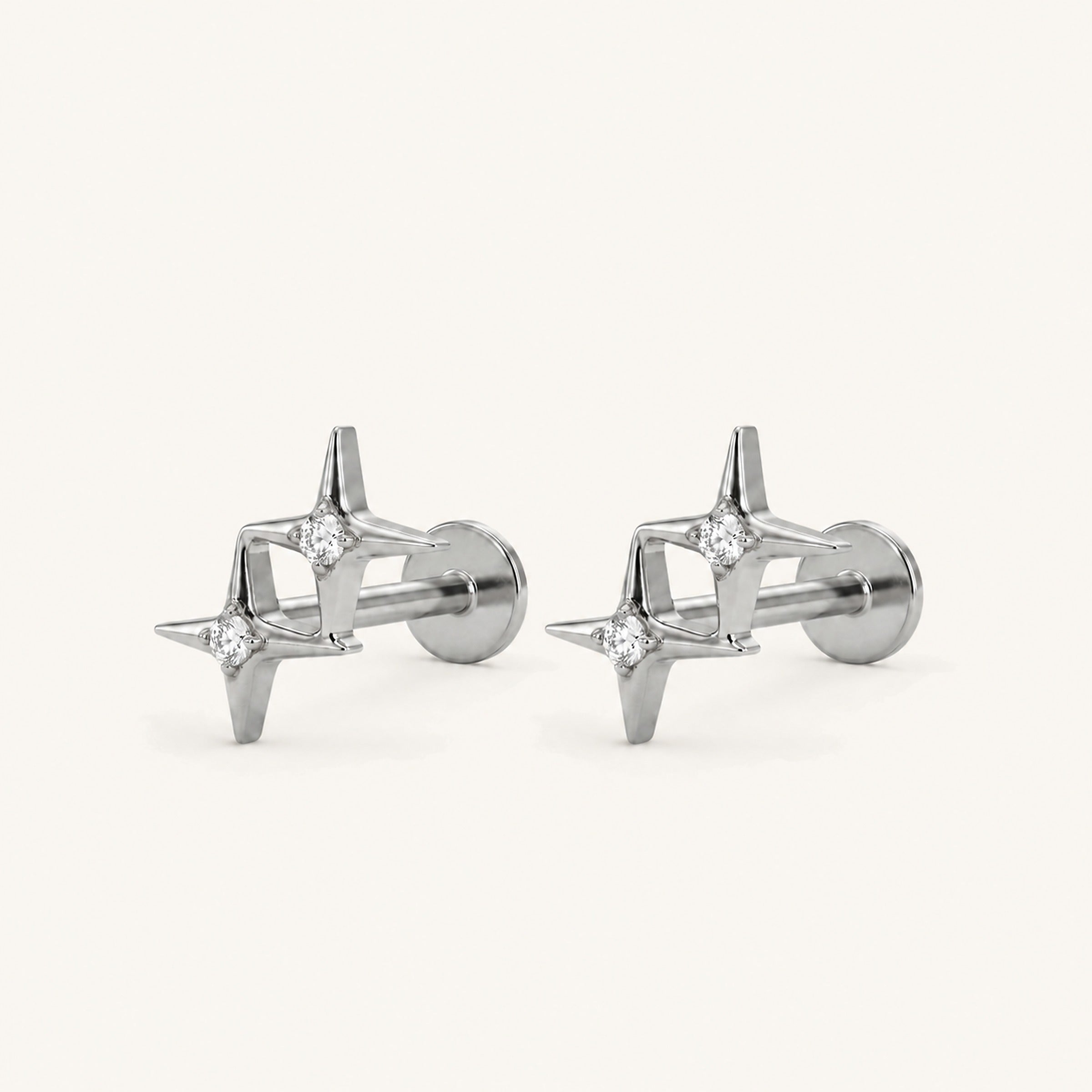 Twin Star Titanium Flat Back Earrings for Sensitive Ears | Heiracle