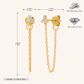 Sterling Silver Zirconia Chain Drop Stud Earrings - Gold