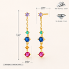 Sterling Silver Geometric Zirconia Tassel Drop Stud Earrings - Gold