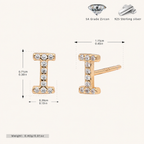 Sterling Silver Pave Initial Letter Stud Earrings - Gold / I