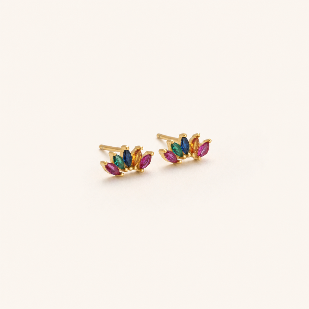 Sterling Silver Colorful Teardrop Zirconia Stud Earrings detail