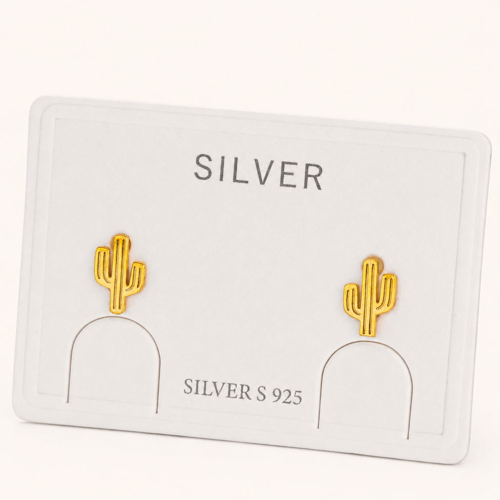 Sterling Silver Cactus Stud Earrings detail view