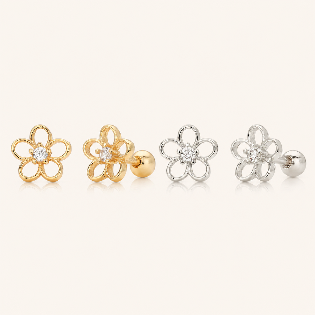 Sterling Silver Openwork Flower Flat Back Earrings