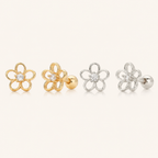 Sterling Silver Openwork Flower Flat Back Earrings
