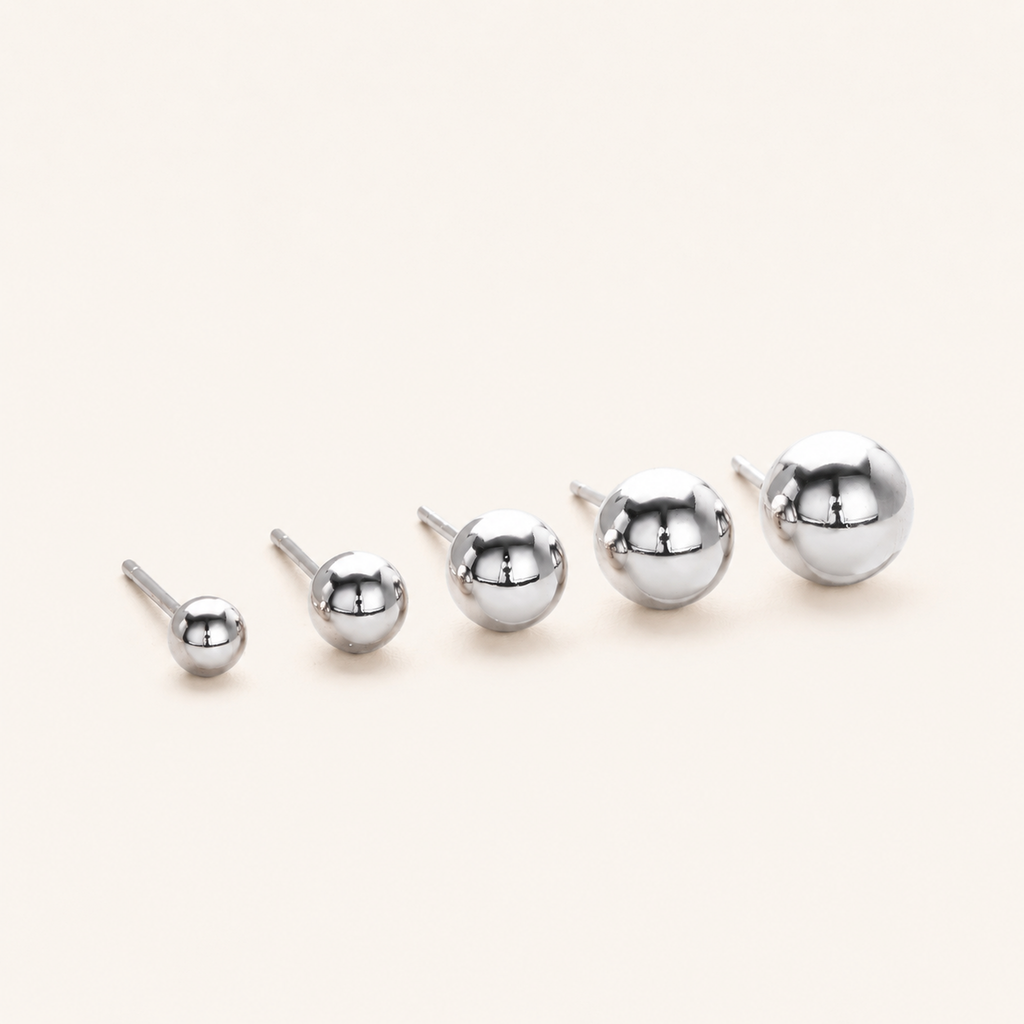 Sterling Silver Ball Bead Stud Earrings detail