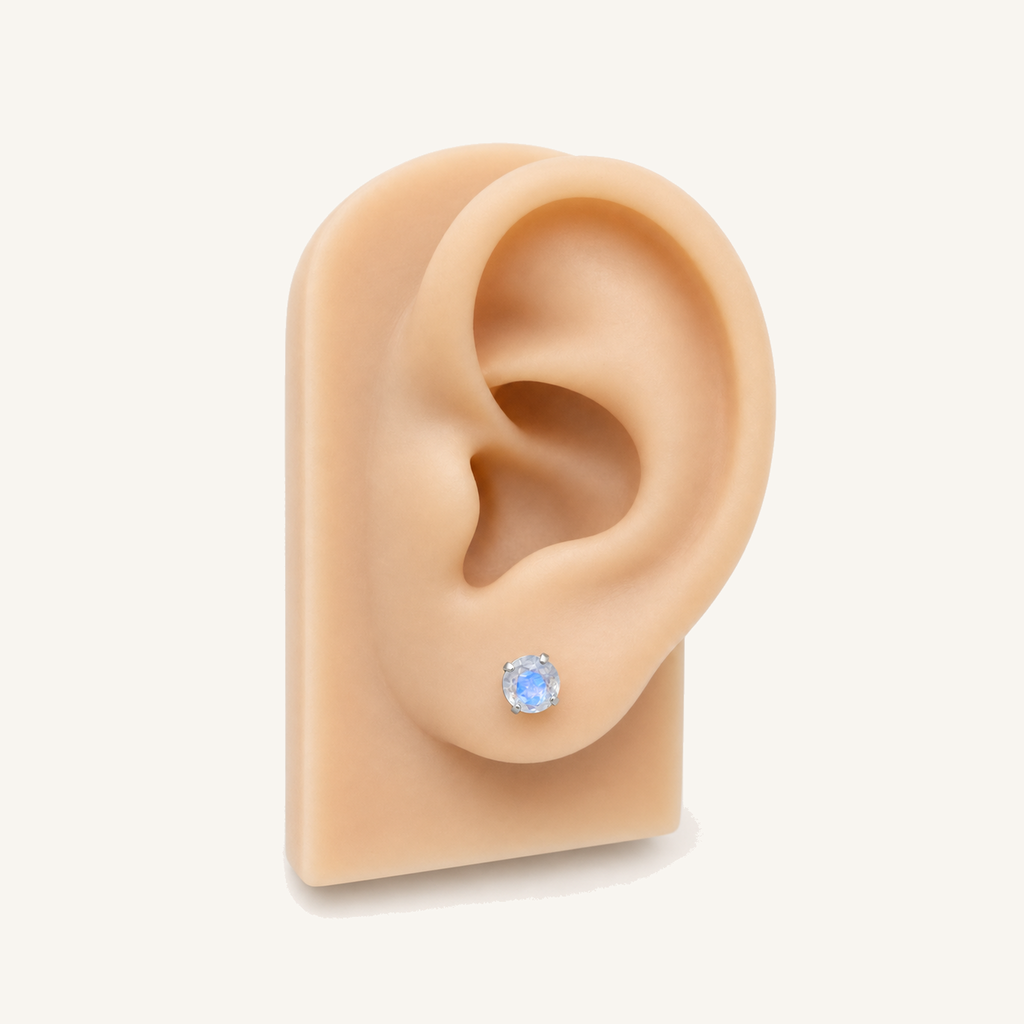 Titanium Moonstone Flat Back Stud Earrings