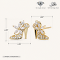 Sterling Silver High Heel Zirconia Stud Earrings - Gold