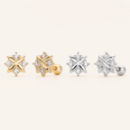 Sterling Silver X-Shape Zirconia Flat Back Earrings