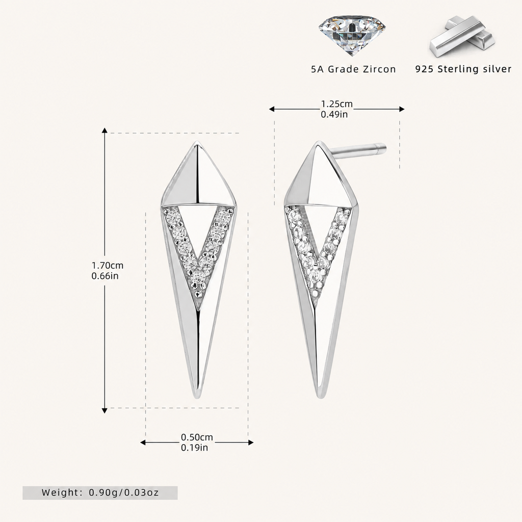 Sterling Silver Geometric Rhombus Zirconia Stud Earrings - Platinum