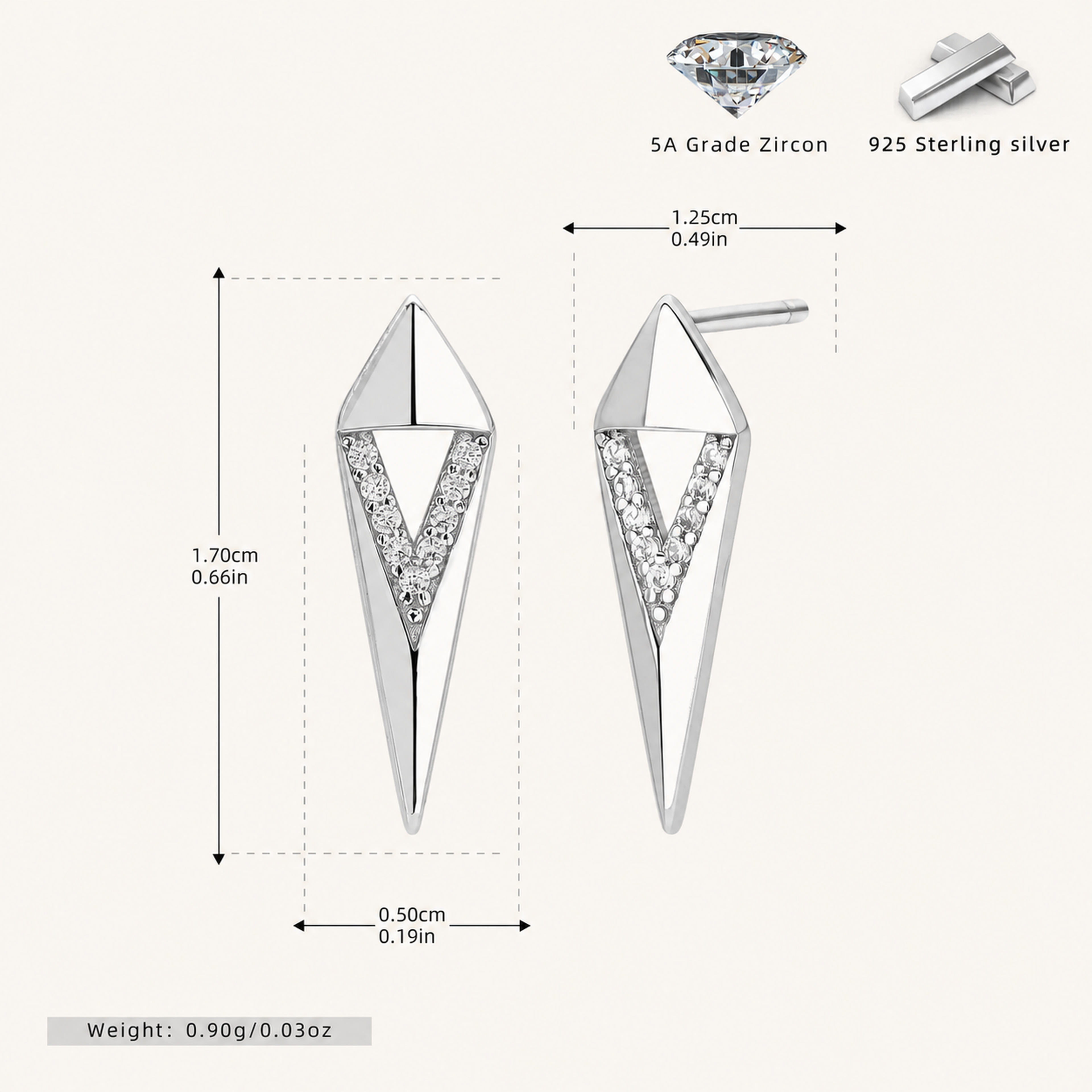 Sterling Silver Geometric Rhombus Zirconia Stud Earrings - Platinum