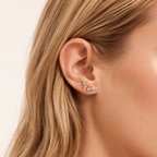 Sterling Silver Zirconia Ball Flat Back Earrings worn on the ear