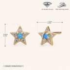 Sterling Silver Blue Opal Star Stud Earrings - Gold