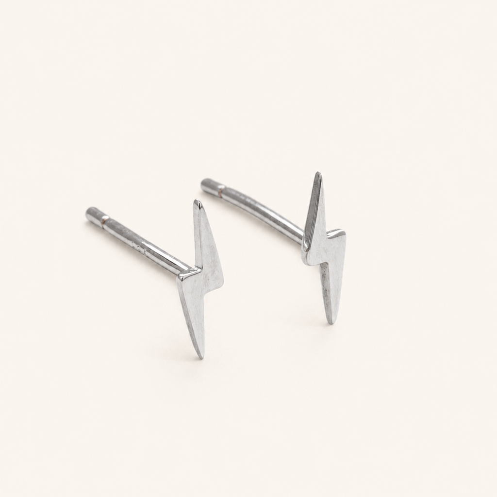 Sterling Silver Lightning Bolt Stud Earrings detail view