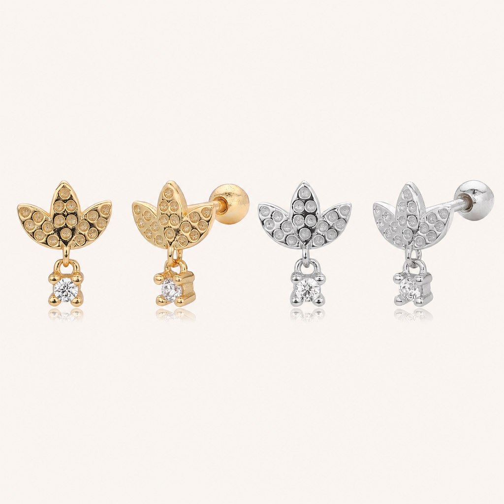Sterling Silver Lotus Zirconia Flat Back Earrings