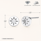 Sterling Silver Eight-Point Star Solitaire Stud Earrings - Platinum