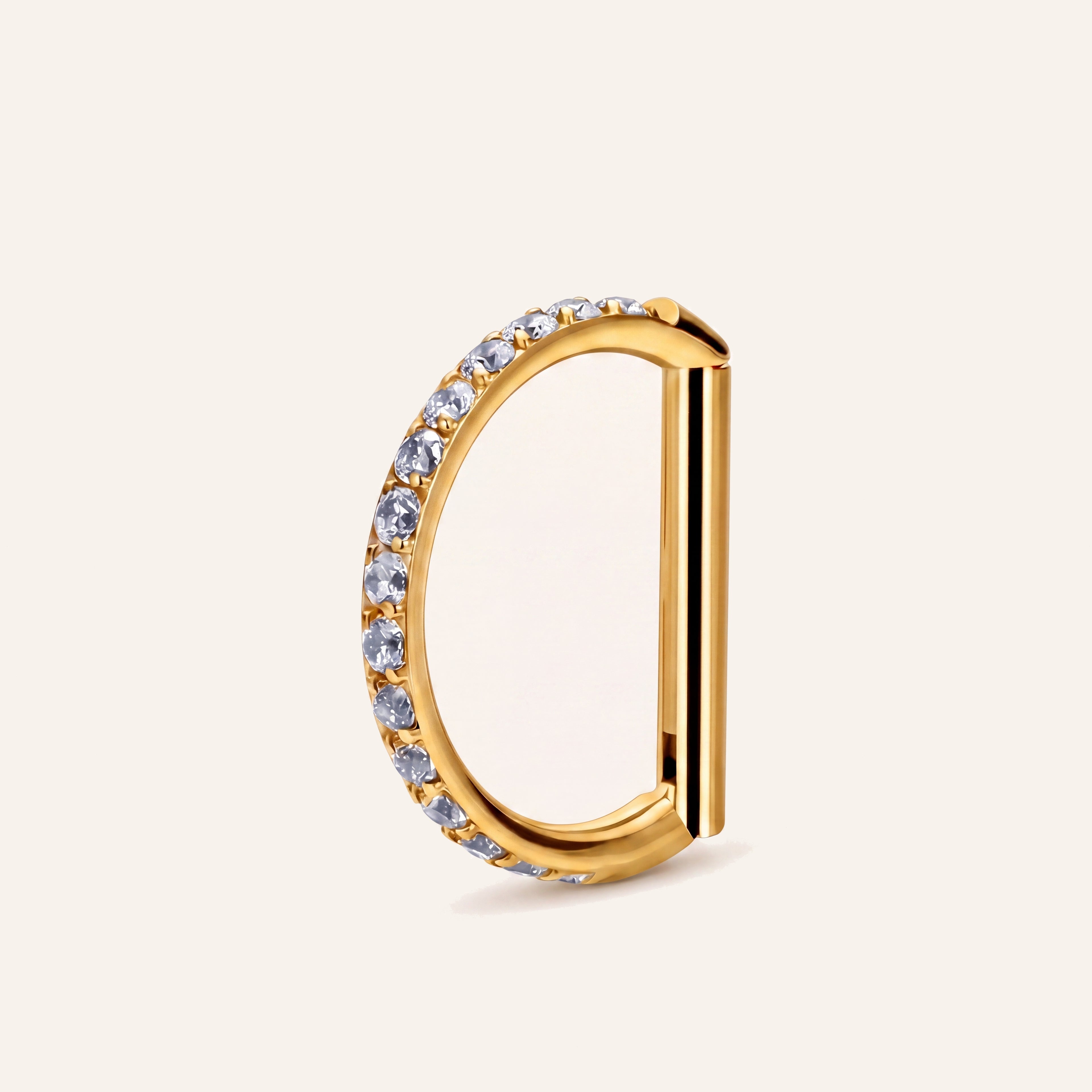 Crystal D-Shape Titanium Hoop Earrings - Gold