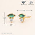 Sterling Silver French Emerald-Green Zirconia Stud Earrings - Gold