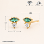 Sterling Silver French Emerald-Green Zirconia Stud Earrings - Gold