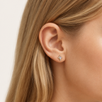 Sterling Silver Minimalist Zirconia Flat Back Earrings worn on the ear