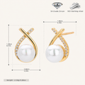 Sterling Silver Pearl And Crossover Zirconia Stud Earrings - Gold