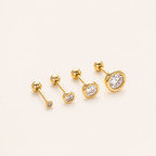 Sterling Silver Bezel-Set Zirconia Flat Back Earrings detail view