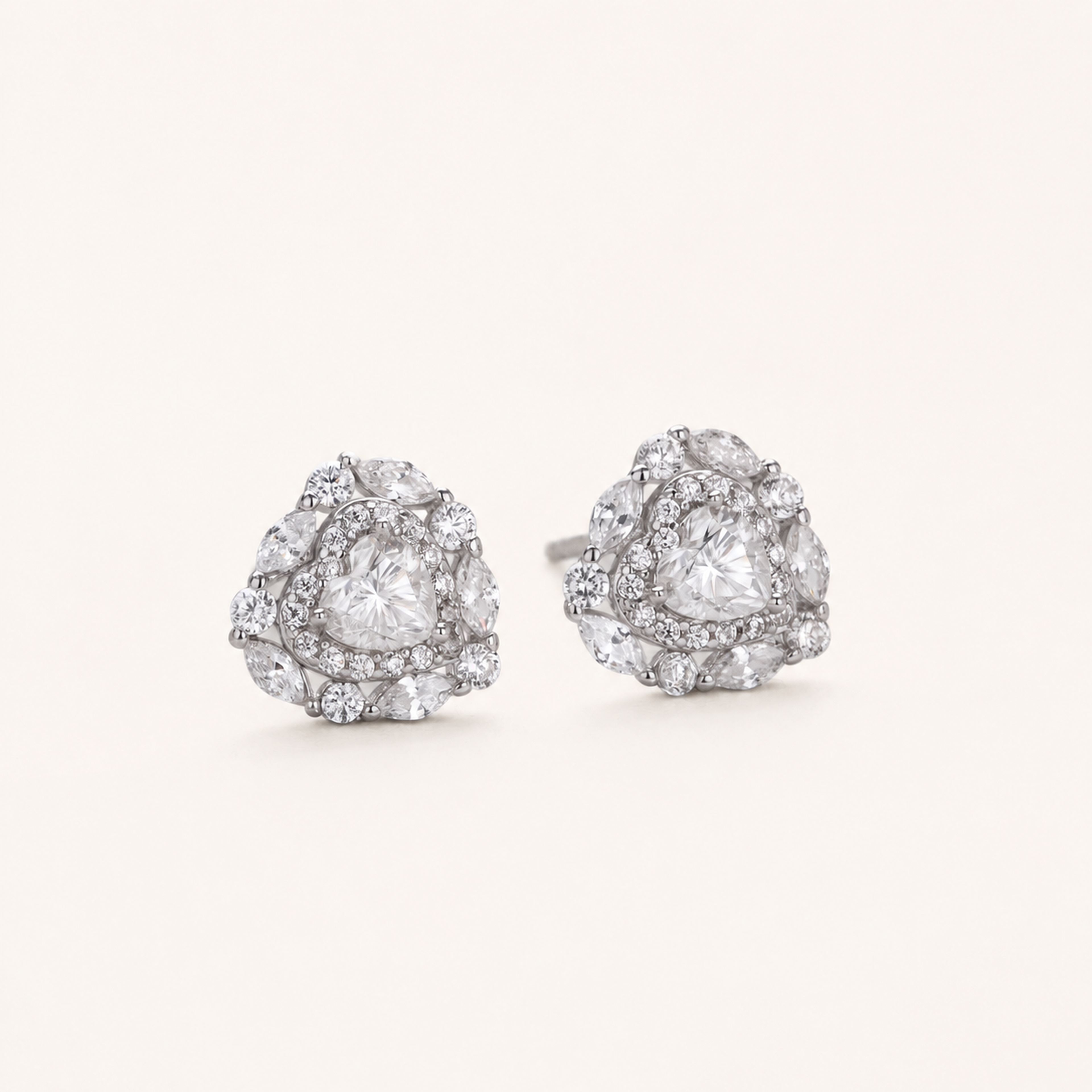 Sterling Silver Moissanite Heart Stud Earrings detail view