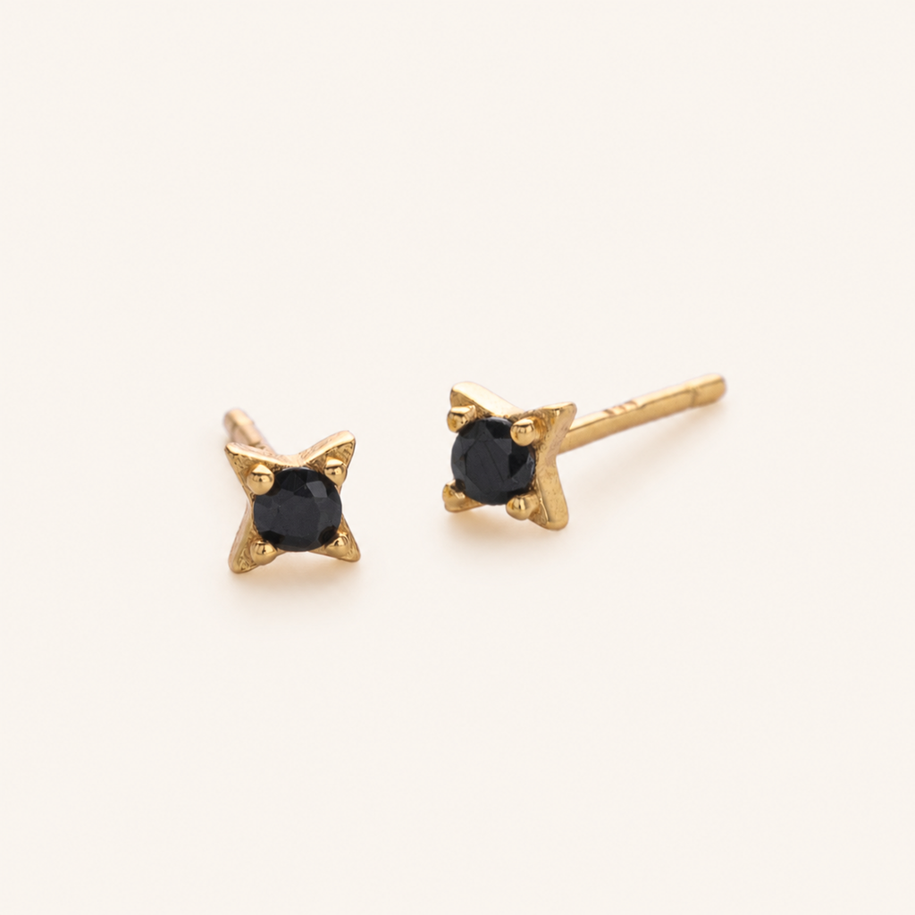 Sterling Silver Black Zirconia Stud Earrings detail view
