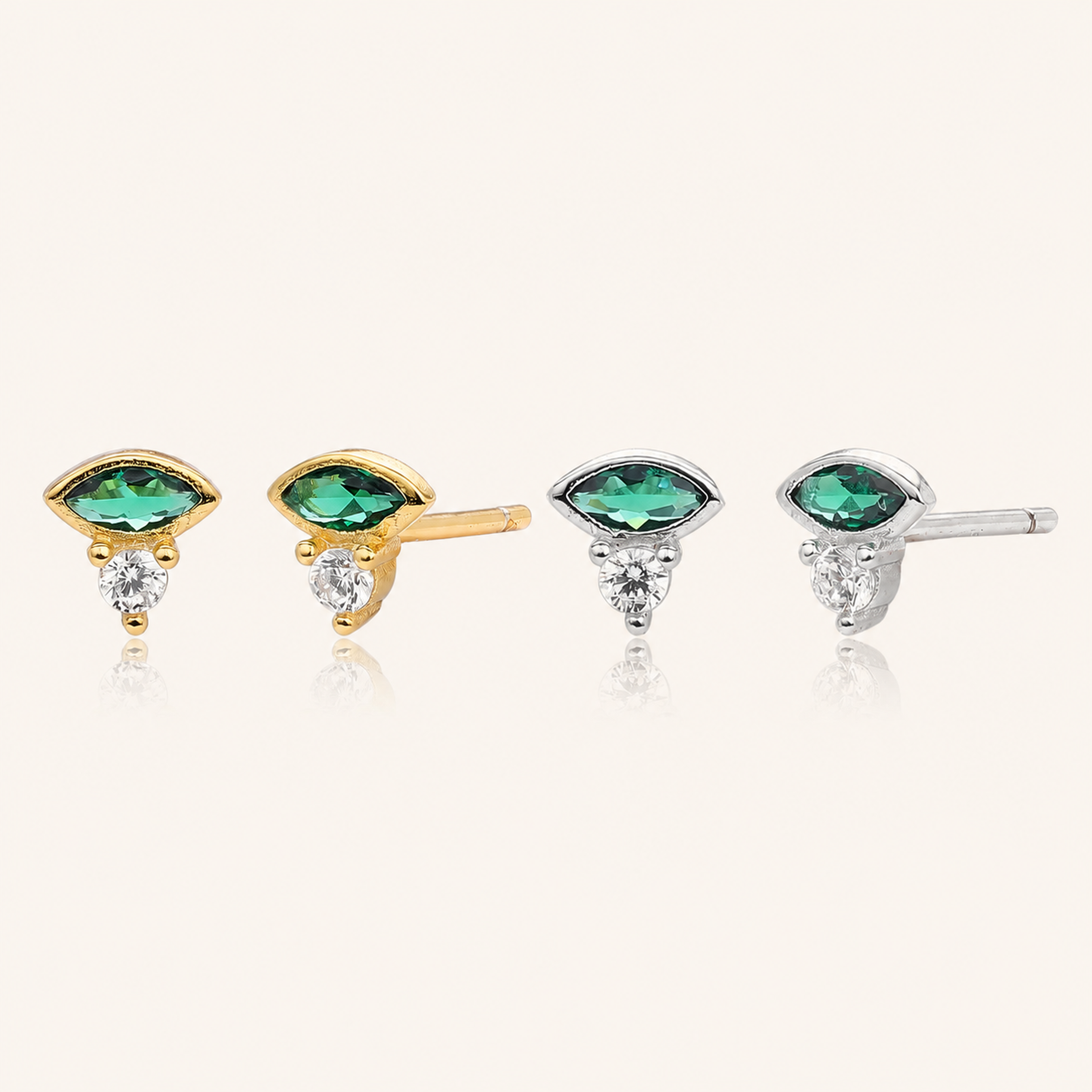 Sterling Silver French Emerald-Green Zirconia Stud Earrings