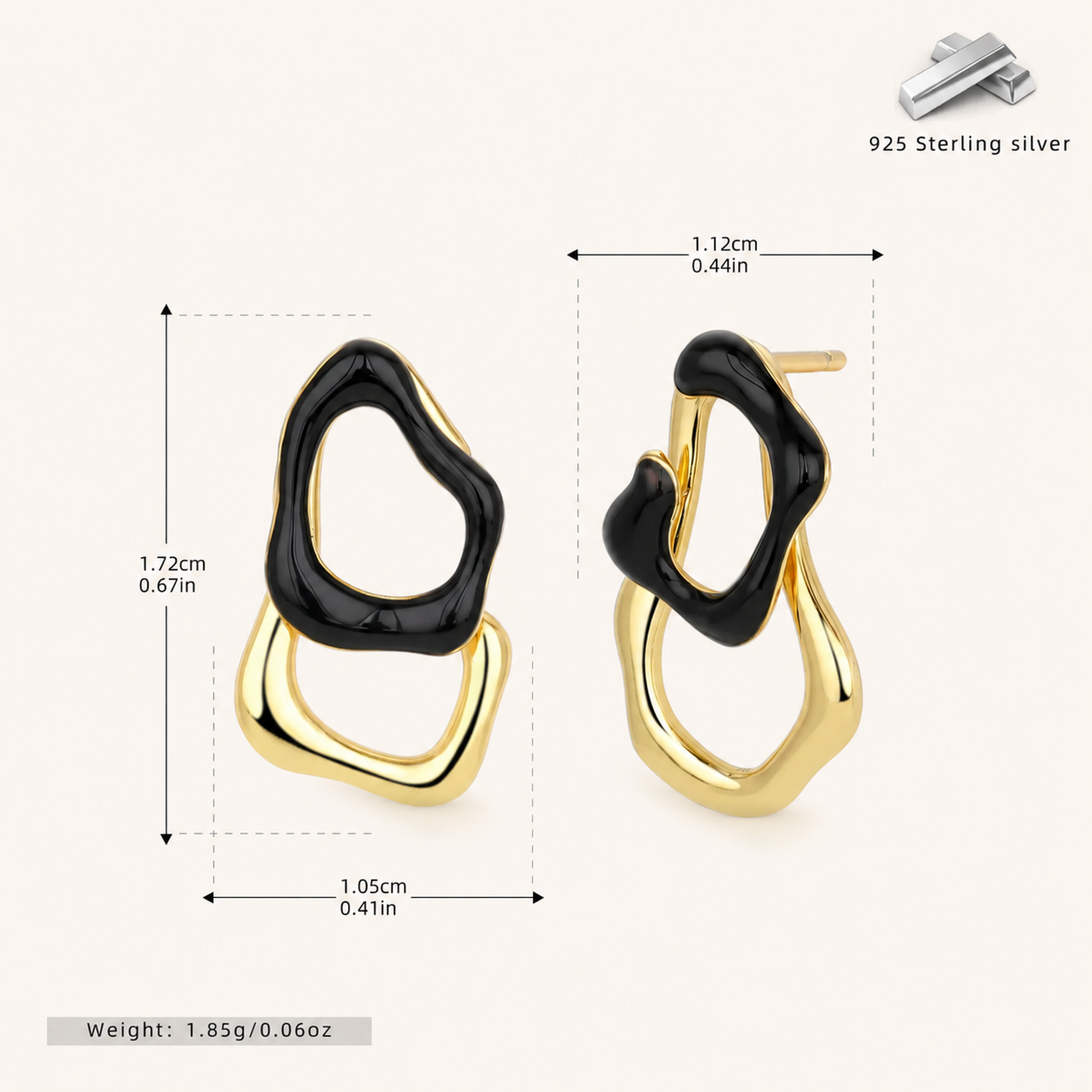 Sterling Silver Detachable Irregular Stud Earrings - Gold