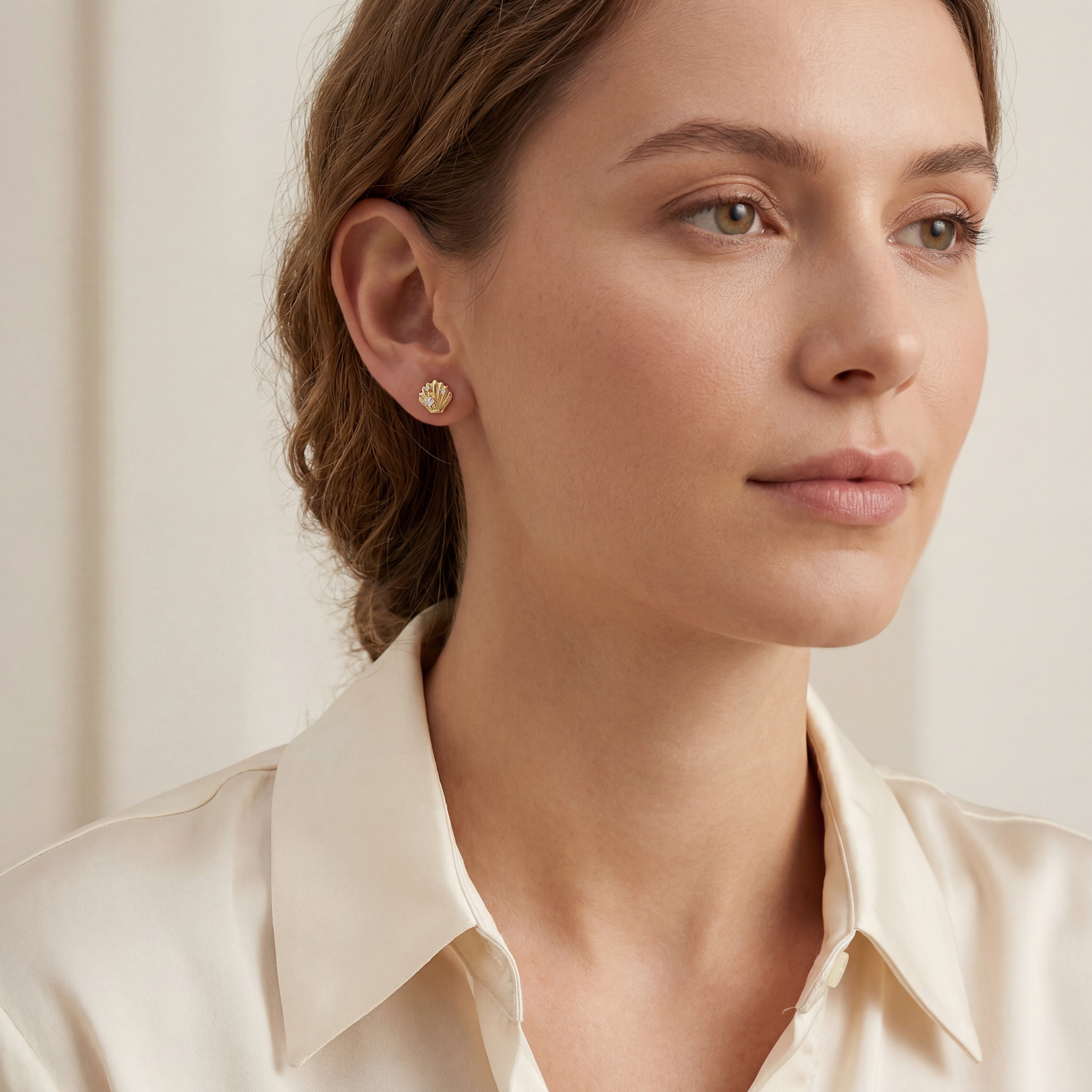 Shell Crystal Titanium Stud Earrings - image 3