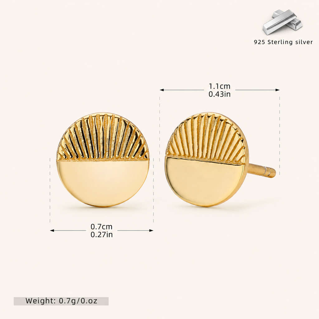 Sterling Silver Minimalist Disc Stud Earrings - Gold